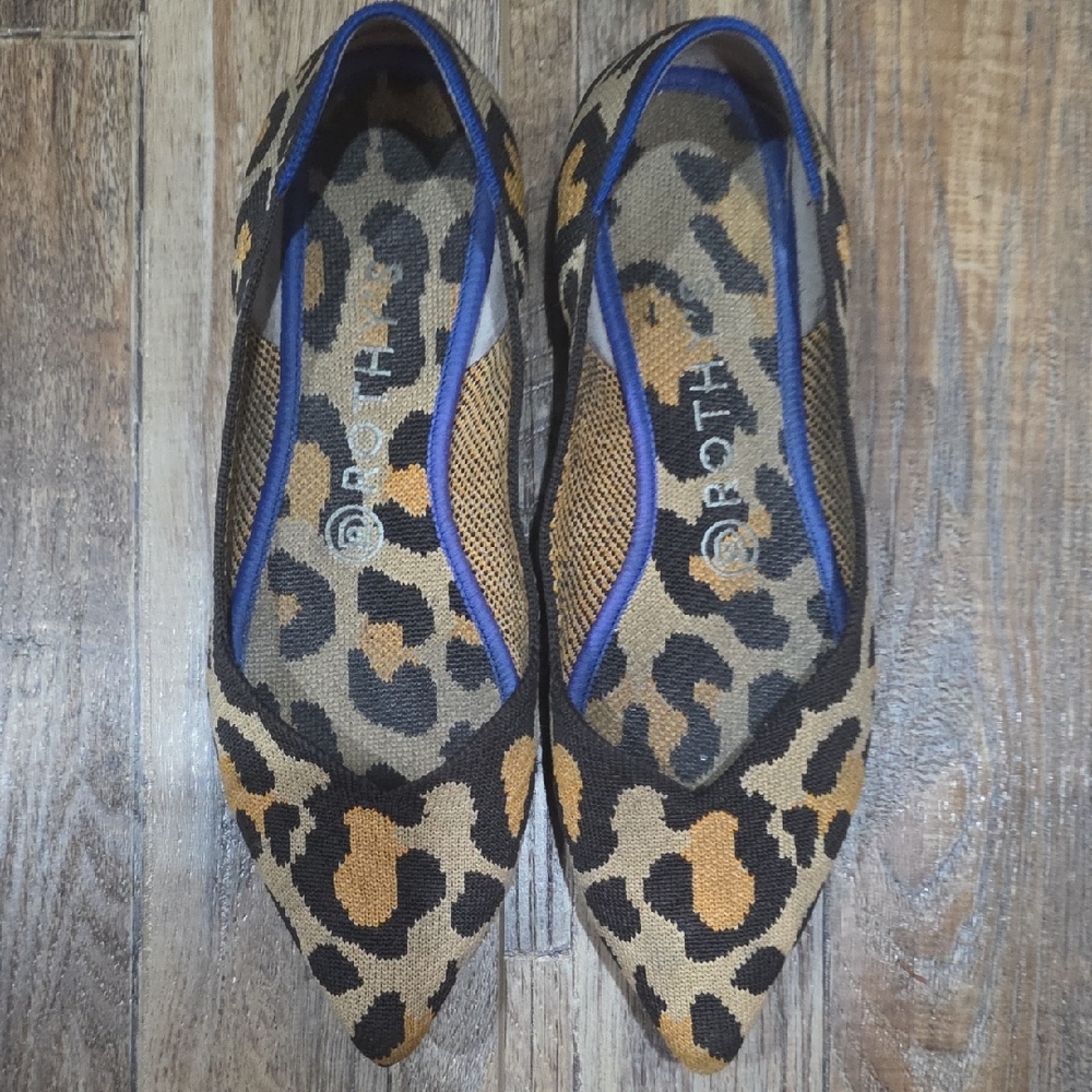 EUC Rothy's Blue Trim Leopard Flats
